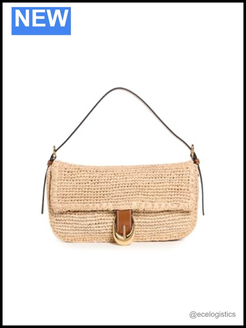 Raffia Shoulder Bag with Adjustable Leather Top Handle